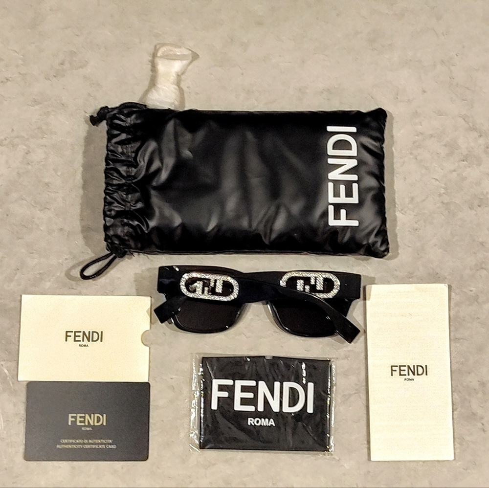 NEW FENDI O'LOCK FF CRYSTAL LOGO BLACK UNISEX SUNGLASSES FULL INCLUSION - Picture 14 of 15